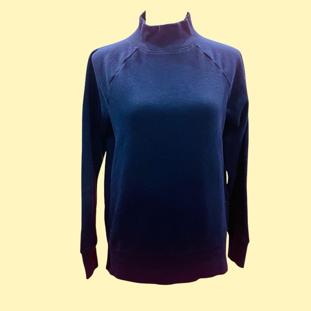 Gaiam Mock Neck Pullover Navy Long Sleeve Yoga Athleisure Sweatshirt Minimalist